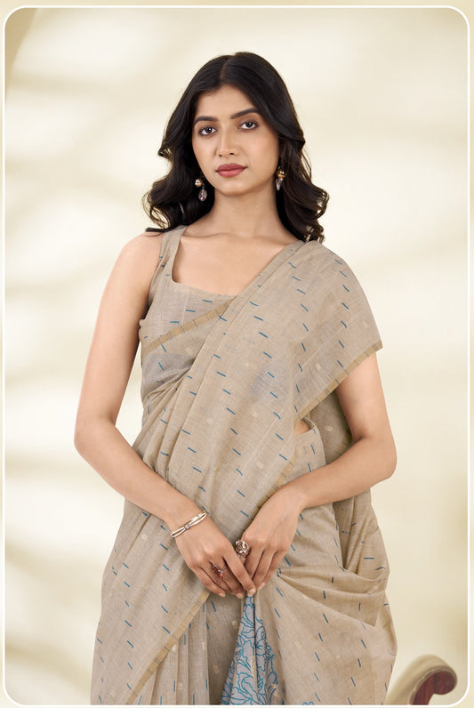 Cotton Saree with Florals Woven Border