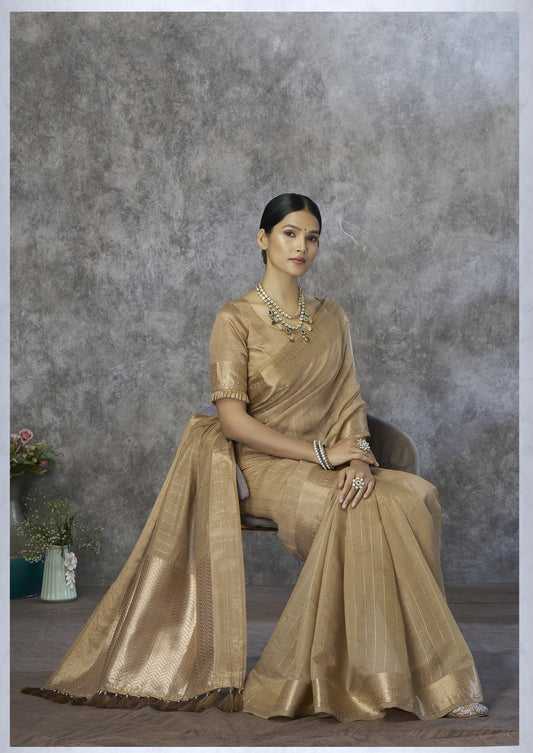 Silk Blend Saree with Gold Zari Border