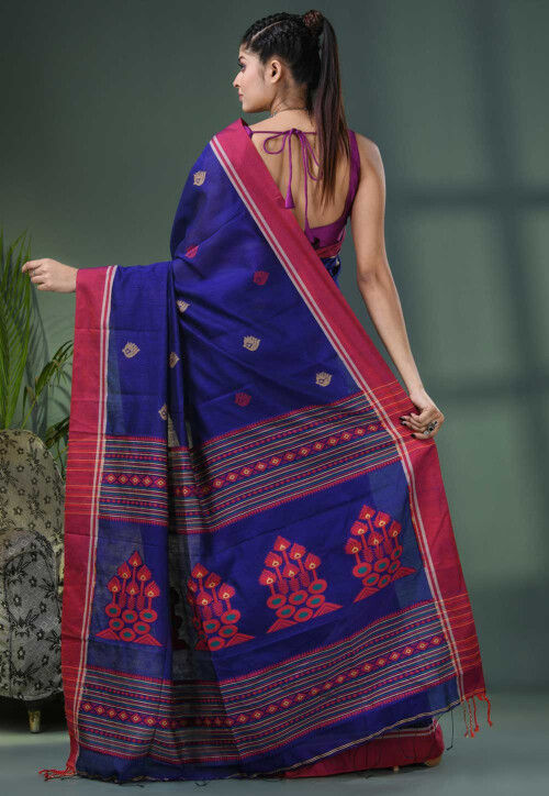 Handloom Cotton Silk Saree in Royal Blue