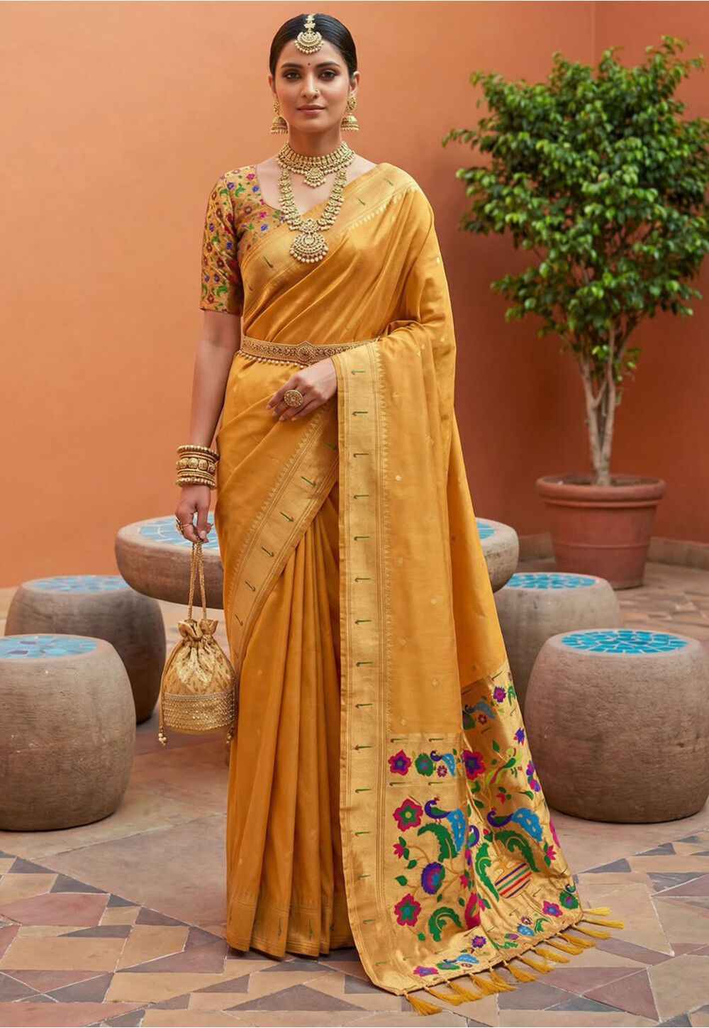 Paithani Saree in Mustard