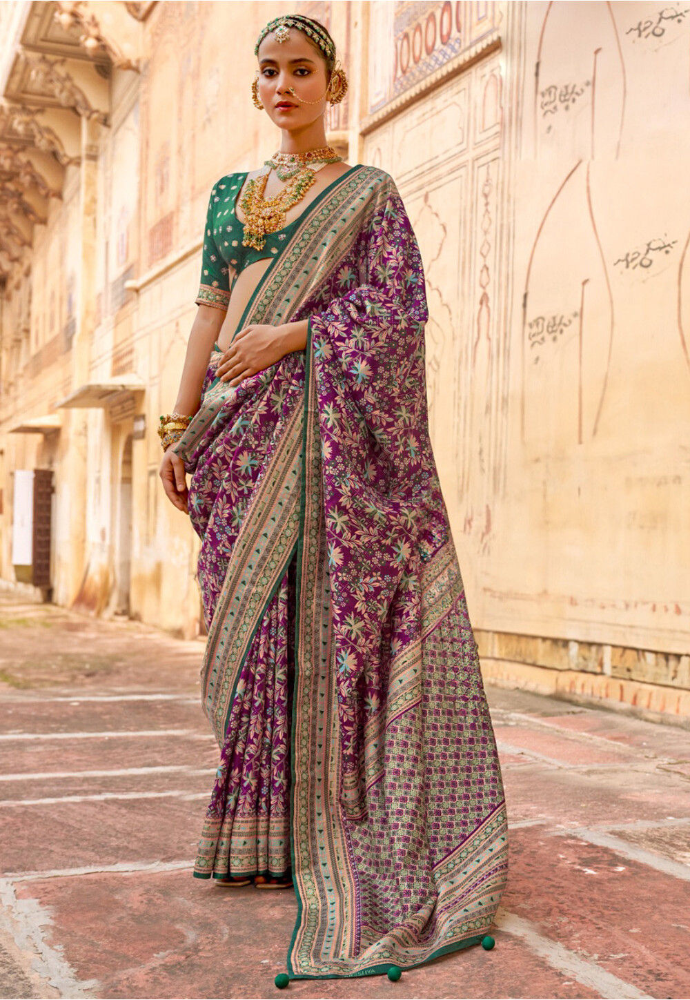 Digital Printed Cotton Silk Saree in Purple