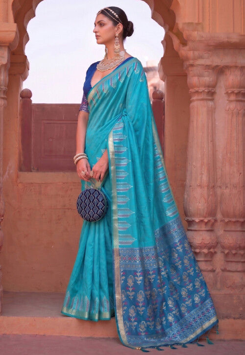 Woven Art Silk Saree in Blue