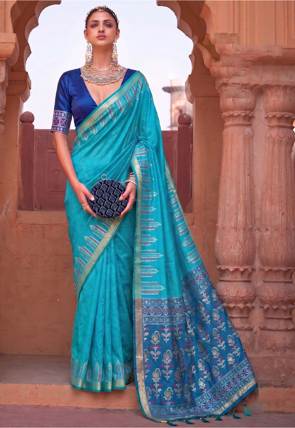 Woven Art Silk Saree in Blue