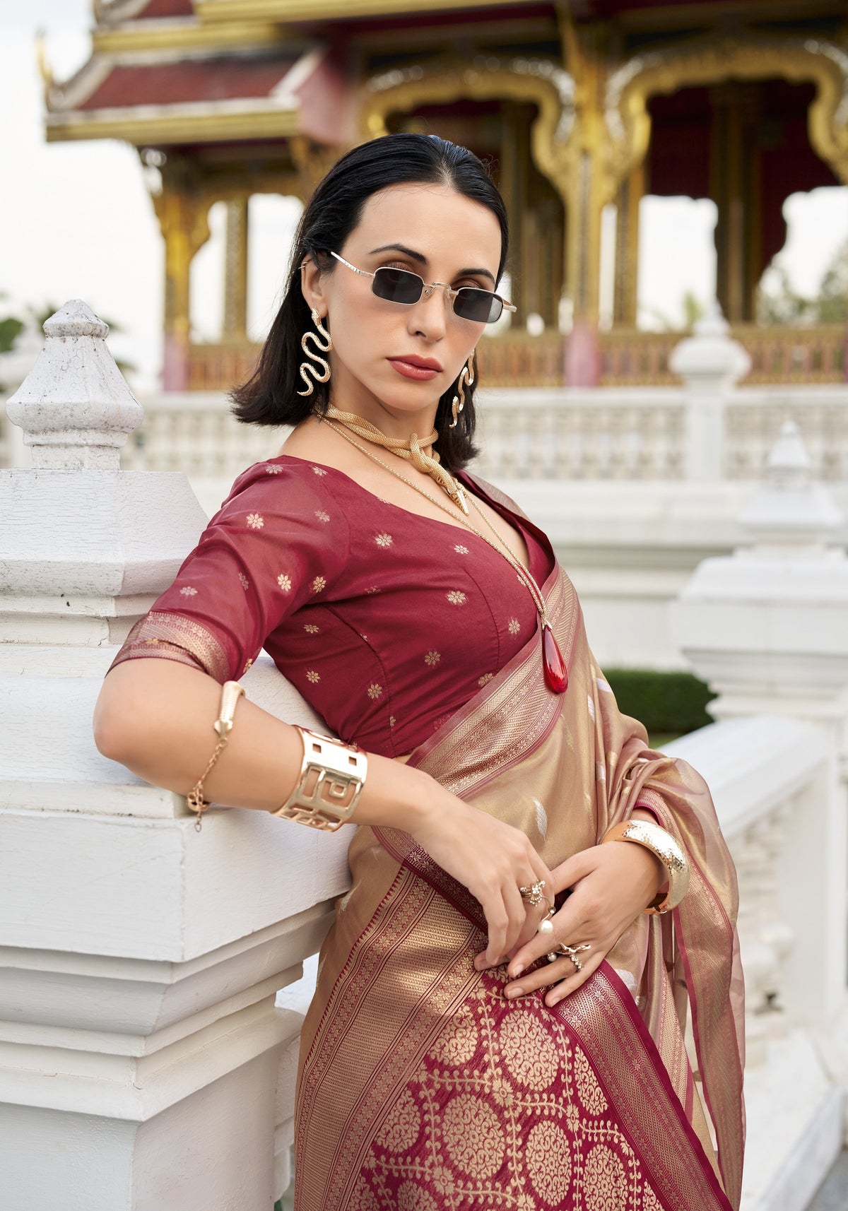 Antique Silk Saree With Zari Border