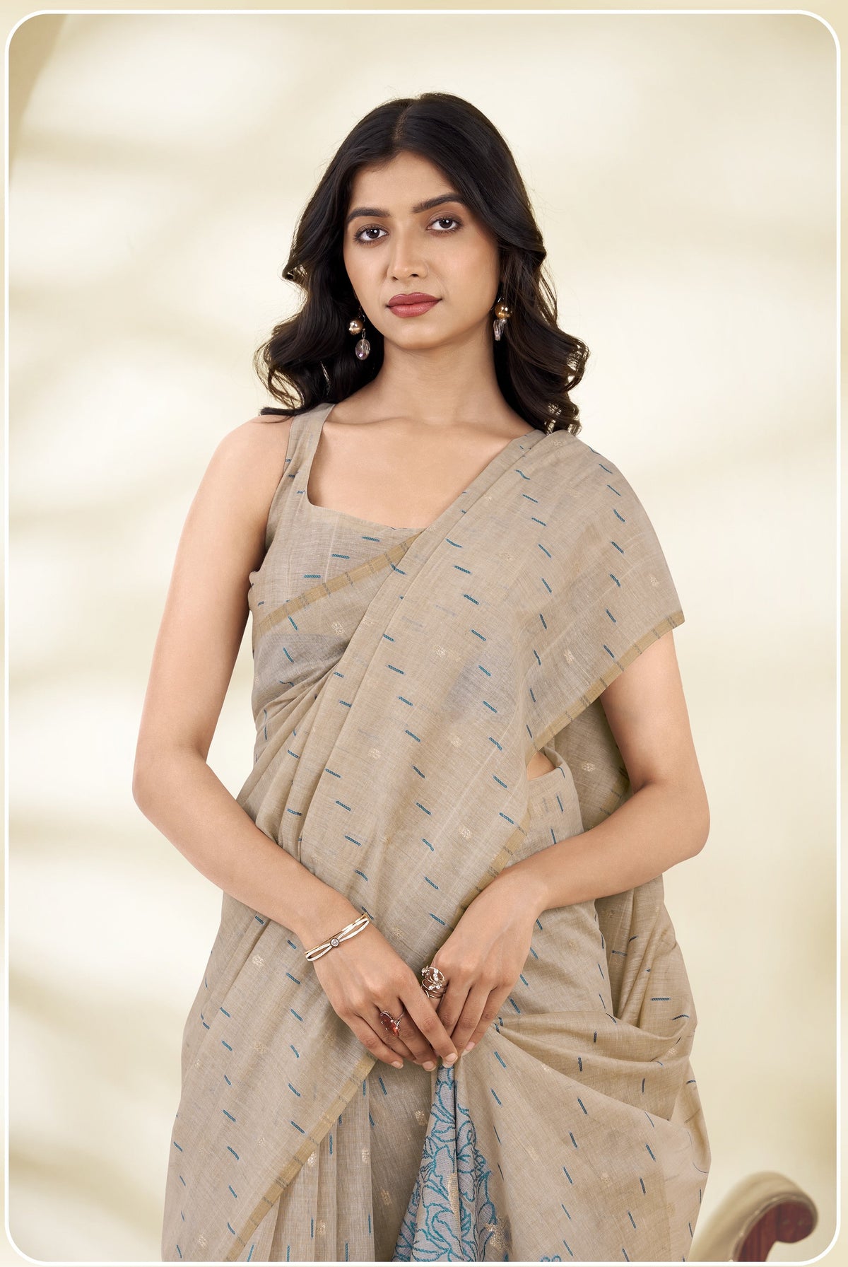 Cotton Saree with Florals Woven Border