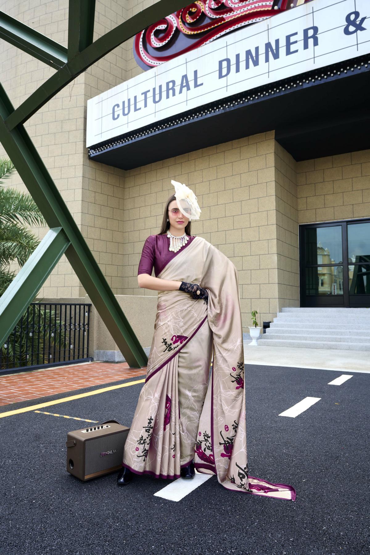 Multi Printed Satin Crepe Saree