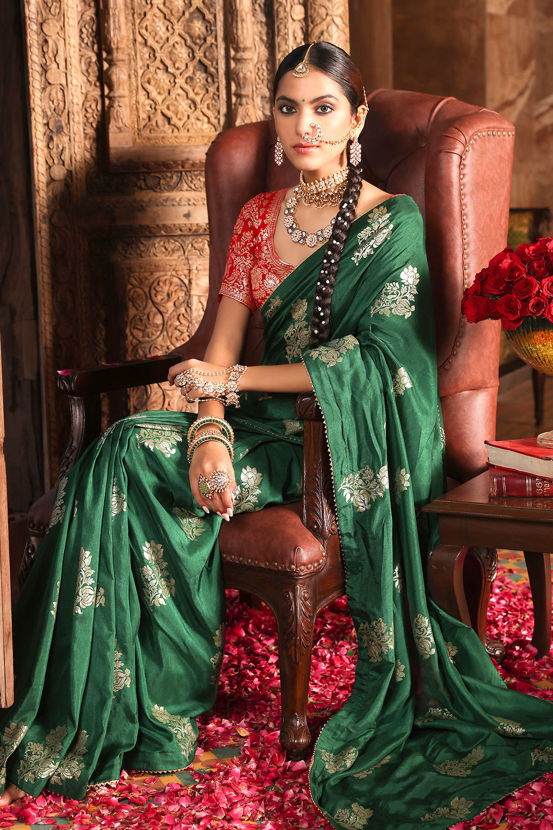 Bottle Green Silk Woven Saree Elegant Traditional & Party Wear