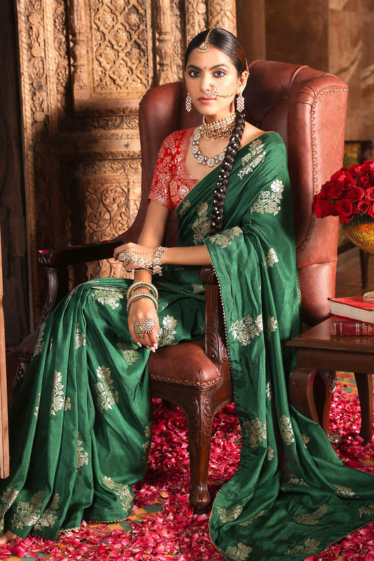 Bottle Green Silk Woven Saree Elegant Traditional & Party Wear