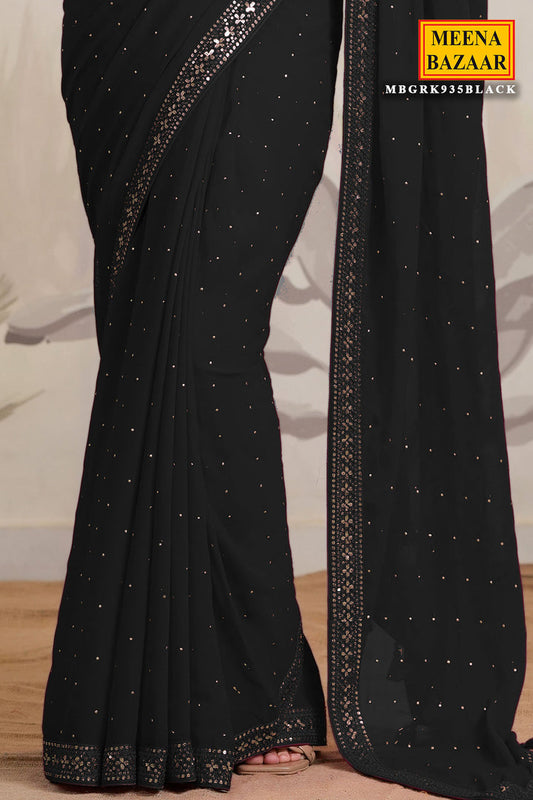 Black Georgette Sequins Embroidered Saree