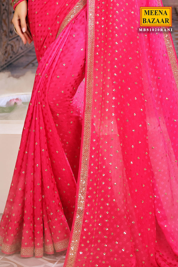 Rani-Pink Jacquard Sequins and Zari Embroidered Saree